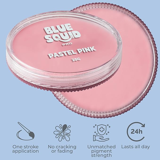 Blue Squid Face Paint Water Based Single Cake Professional Face Paint & Body Paint - Water Activated, Kids Adults Face Painting for Costume, Halloween Makeup, Cosplay - Pastel Pink Face Paint 30g