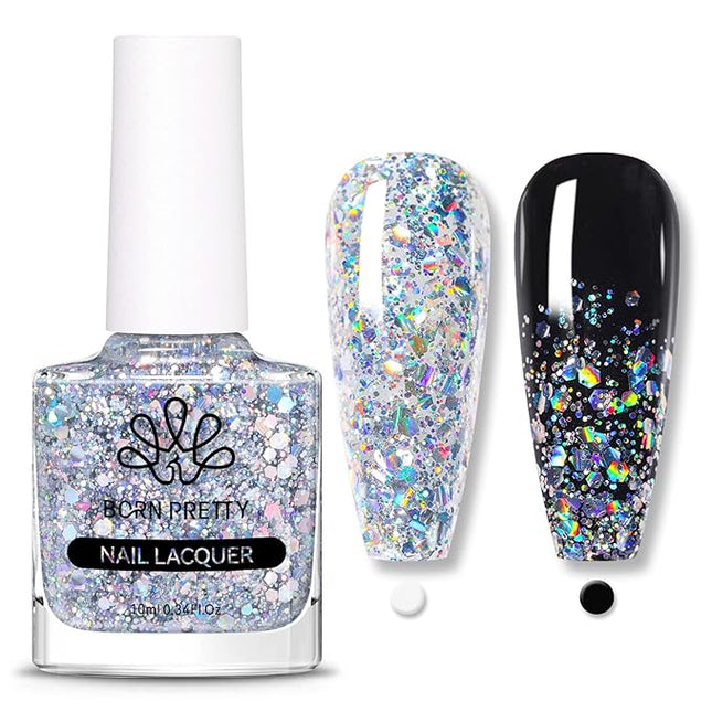 Born Pretty Holographic Nail Polish Silver Glitter Sequins Nail Polish 10ML