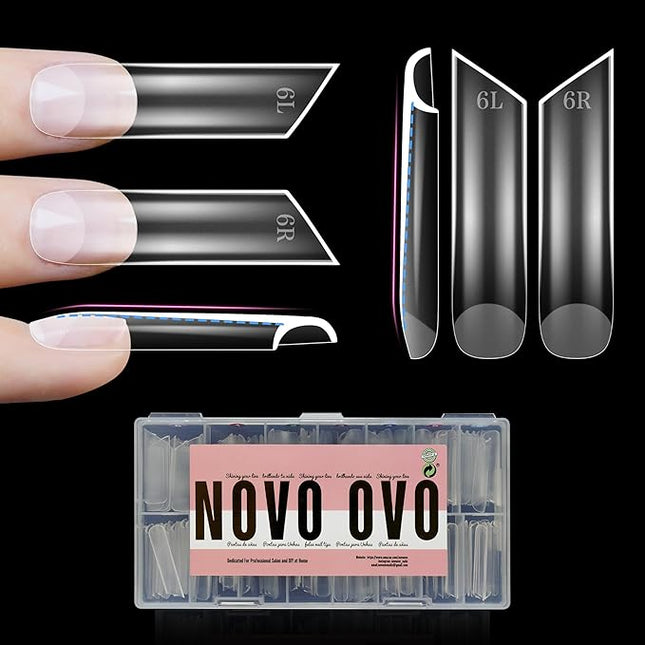 NOVO OVO XXL Lipstick Shape Nail Tip, Natural (not Sculpted), Symmetrical Cut Extra Thick False Nails Press On, Full Cover Soft Gel Extension Fake Nail Acrylic Kit French Tip X 15 Size 180pc