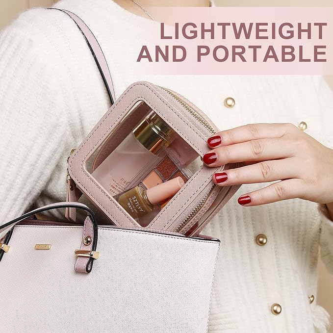 Pinkmik Clear Makeup Bag with Zipper Waterproof Travel Makeup Set for Cosmetics and Toiletries Women's Purse Organizer and Car Essentials (Pink, M+MINI-1)