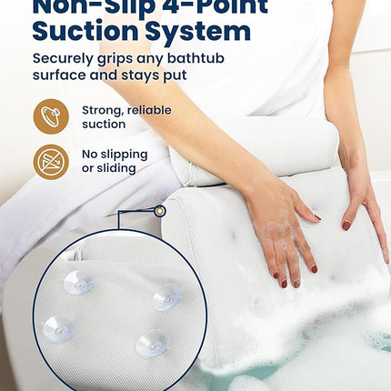 Everlasting Comfort Luxury Bath Pillows for Tub with Head and Neck Support - Non-Slip Bathtub Pillow with Suction Cups, Quick-Drying Mesh & Drying Hook - Jacuzzi & Spa Accessories for Women - White