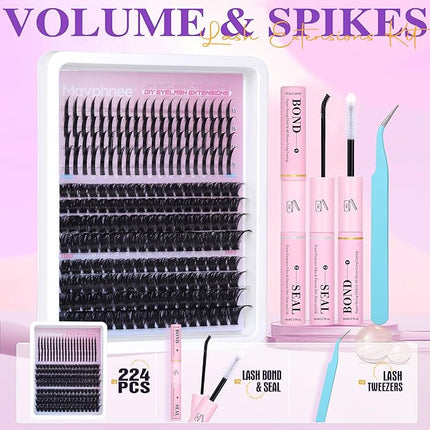 Russian Lash Extensions Kit Spikes Lash Individuals 100D 120D Volume Eyelash Clusters D-Curly Lash Clusters Kit 12-19MM DIY Eyelash Extensions with Bond and Seal Eyelash Glue and Tweezers by Mavphnee