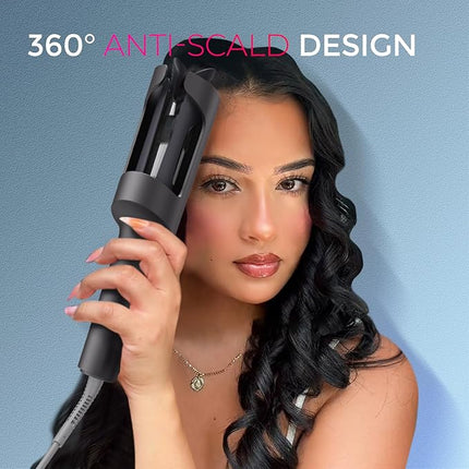 TYMO Automatic Rotating Curling Iron - TYMO CURLPRO Beach Waves Curling Wand, Portable Hair Curler, 500 Million Ionic, Dual Voltage & Lightweight for Travel, Ceramic Coating, 1 1/4 Inch, Metallic Gray