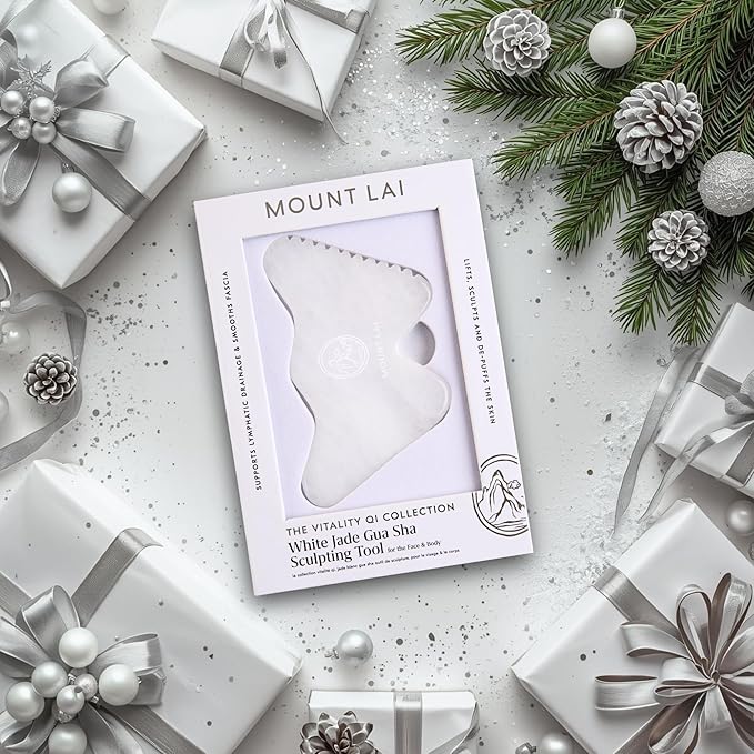 Mount Lai Vitality Qi White Jade Gua Sha Facial Tool – The Imperial Stone of Purity – Patented 5-Sided Professional Sculpting Tool for Lymphatic Drainage, Precision Contouring & Imperial Radiance