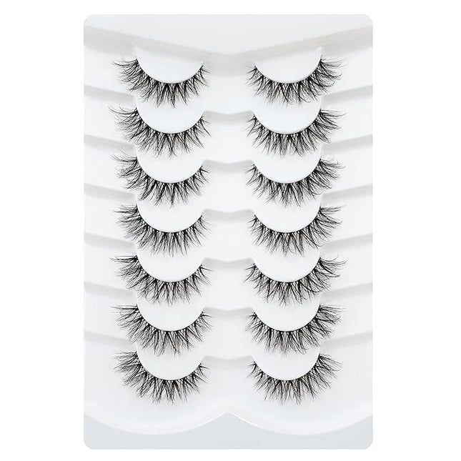 3D Clear Band False EyeLashes Natural Look Cat Eye Wispy Fake lashes Short Supernatural Cross Soft Reusable Lashes 7 Pairs-Happy Heartbeat(No.218)