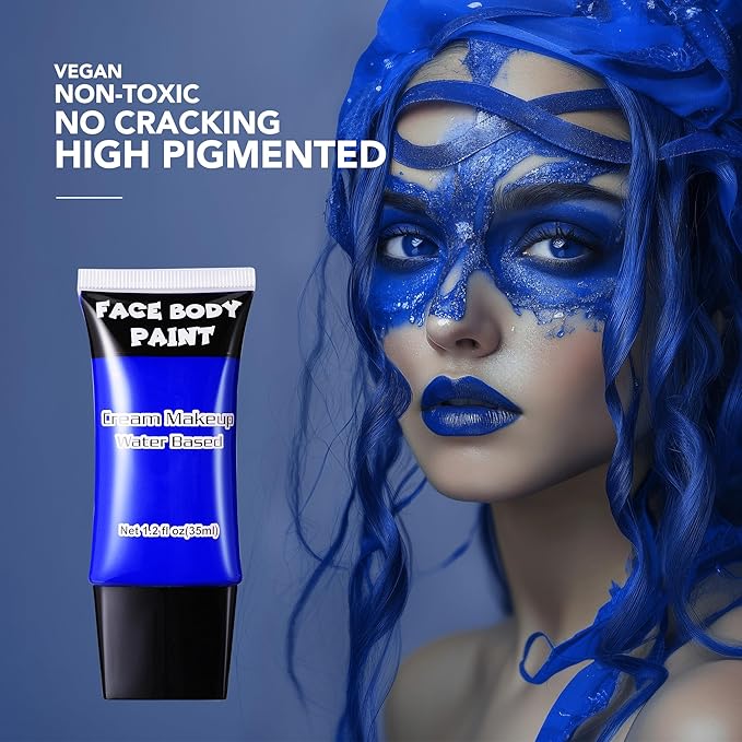 Dark Blue Face Paint, Water Based Full Body Paint Halloween Makeup,Cream Face Paint & Body Paint For Adults Smurf Mystique Cosplay Avatar Halloween Makeup 1.2 fl oz (35ml)