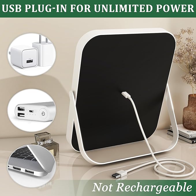 8x10 Inch Lighted Vanity Mirror, 3-Color Dimmable LED Lighting & Touch Control, Portable Makeup Mirror with U-Bracket for Travel/Dressing Room (White)