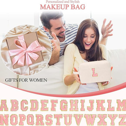 Personalized Initial Makeup Bag Trendy Stuff Corduroy Cosmetic Bag Travel Toiletry Bag, Valentine’s Day Gift Makeup Organizer Case & Makeup Pouch for Women Teen Girls Mom Girlfriend Wife