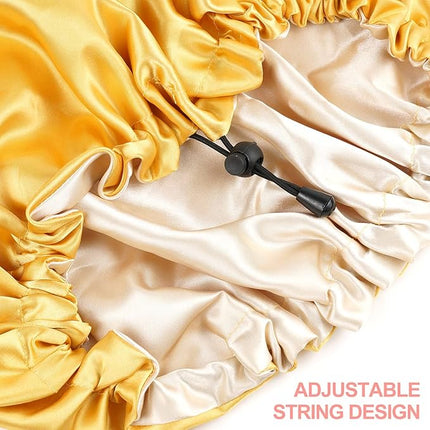 CHORHA Satin Sleep Cap, Double-Sided Adjustable Bonnet Cap (Yellow)