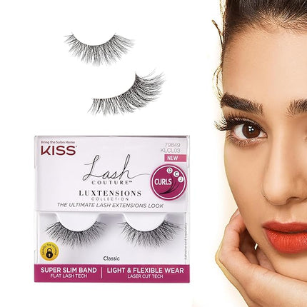 KISS Lash Couture LuXtensions Collection False Eyelashes, Flat Lash Technology, Super Slim Lash Band, Real Lash Extension Fibers, Reusable, Contact Lens Friendly Strip Lashes, Style 'Classic', 1 Pair