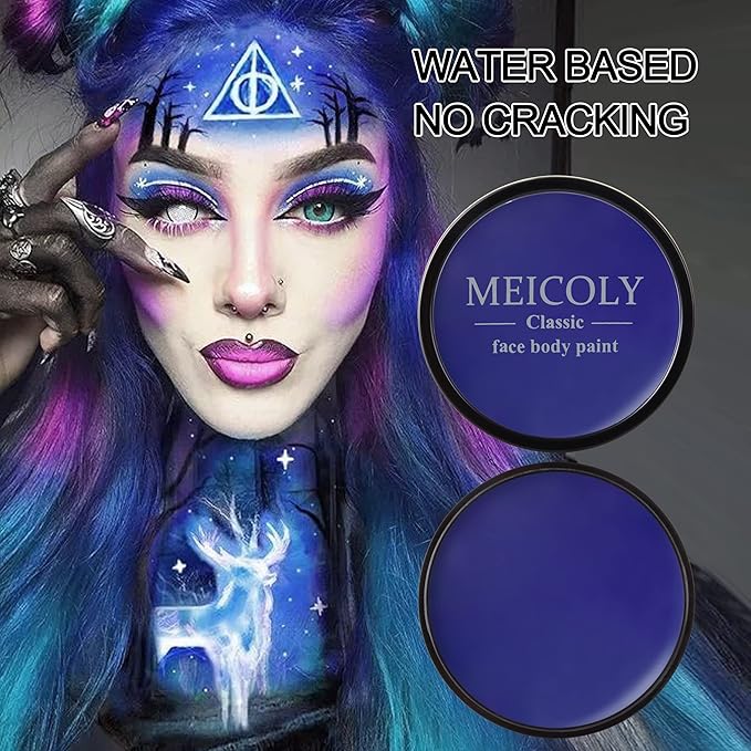 MEICOLY Blue Face Body Paint, 30g/1.05oz Water Based Washable Full Body Paint for Adults and Kids, Dark Blue Single Face Painting for Adults, SFX Smurf Mystique Cosplay Halloween Makeup