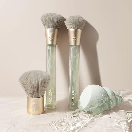 EcoTools Sea Gems Face Makeup Brush & Sponge 4 Piece Set, Eco-Friendly Makeup Brushes & Makeup Sponge, For Foundation, Blush, Contour, & Setting Powder, Recycled Plastic, Cruelty-Free Tools