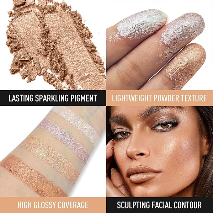 Highlighter Makeup Palette Face Body Shimmer Glitter Illuminator Highlighter Make up Kit Long Lasting Highly Pigmented Highlighters Makeup Palette #2 Blossom Pink