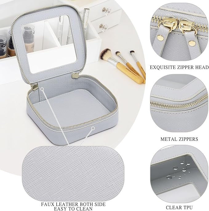 Pinkmik Small Makeup Bag Mini Clear Cosmetic Makeup Case & Toiletry Bag with Zipper Women's Purse Organizer & Car Essentials (Gray, MINI),