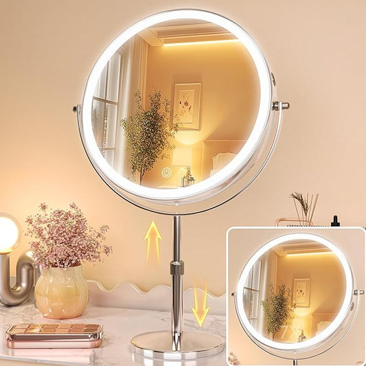 Hasipu 10" Lighted Makeup Mirror with 7X Magnification, Rechargeable Vanity Mirror with Lights, 3 Color Modes, Adjustable Height & 360° Rotation