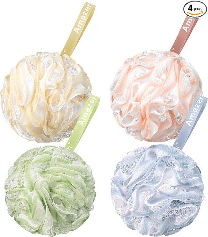 AmazerBath Loofah Sponge 60g/Piece, Exfoliating Bath Sponge Body Scrubber - Loofa Set of 4 - Cotton Candy Quartet