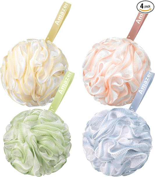 AmazerBath Loofah Sponge 75g/Piece, Exfoliating Bath Sponge Body Scrubber - Loofa Set of 4 - Cotton Candy Quartet, Large