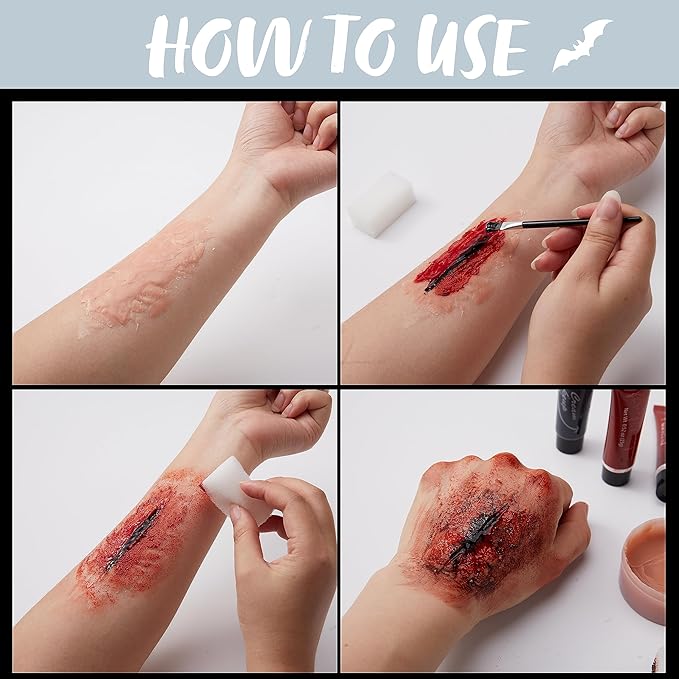 Spooktacular Creations 16 Pcs Halloween Family Makeup Kit Face Body Paint with Liquid Blood Gel, Fake Blood and More Easy On Makeup Set for Zombie Costume Cosplay Halloween Party Supplies