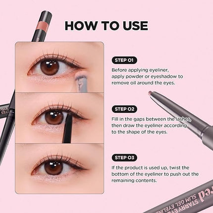 lilybyred Starry Eyes Am9 to Pm9 Slim Gel Eyeliner | Korean Ultra-Slim 2mm Gel Eyeliner, Intense Color Payoff, Creamy Formula, Easy Blending, Smudge-Proof, Long-Lasting, 0.004 oz. (03 Walnut Brown)