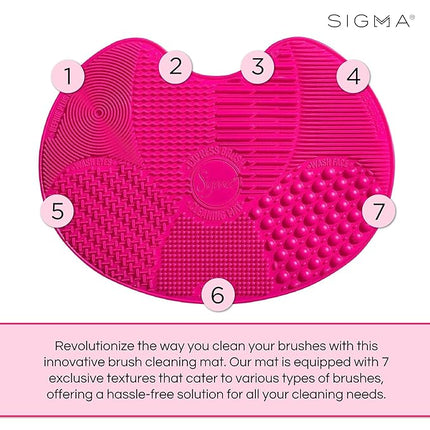 Sigma Beauty Makeup Brush Cleaner Mat – Sigma Spa Express Silicone Makeup Brush Cleaning Mat with Suction Cups for Cleaning Makeup Brushes, Compact Design Fit for Any Travel Makeup Kit (Pink)