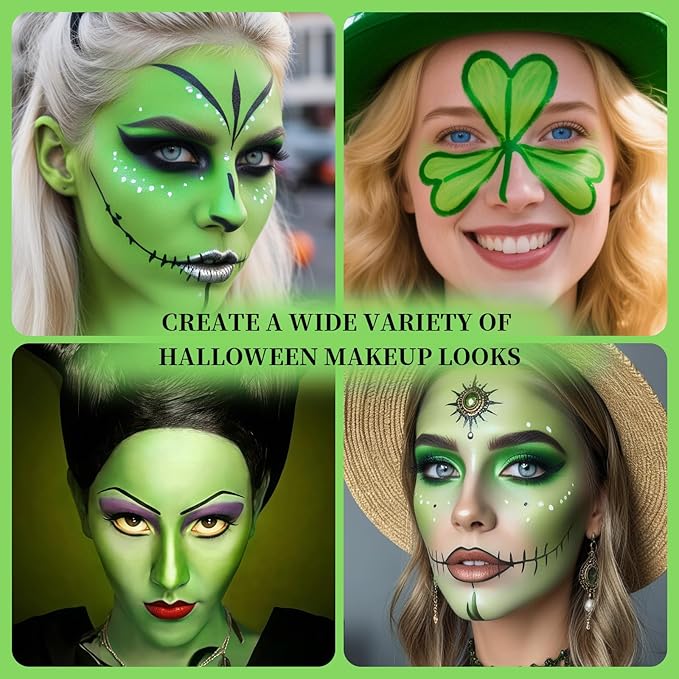 Light Green Face Body Painting Stick, Professional Green Full-coverage Cream Face Paint for St. Patrick's Day Halloween SFX Witch Monster Cosplay Makeup, Washable Body Paint for Adult Carnival