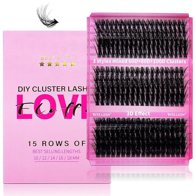 Lash Clusters 3 Style Cluster Lashes Book Individual Lashes Clusters Eyelash Extensions False Eyelashes DIY Wispy 3D Effect Lash Extension Natural(60D+80D+100D Cluster Lashes)