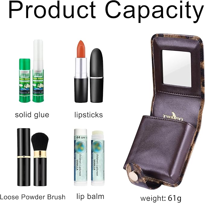 Cockatoo Leather Lipstick Case with Mirror, Women's Portable Lipstick Pouch Travel Cosmetic Bag, Mini Cosmetic Bag (Bright Red)