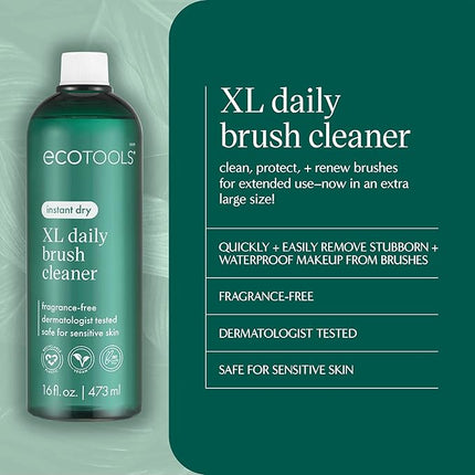 EcoTools XL Daily Brush Cleaner, Makeup Brush Spray Refill, Quick Dry Cleaning Solution For Beauty Tools, Fragrance Free, Extra Large Size, Cruelty-Free & Vegan, 16 fl oz./473 ml. Bottle
