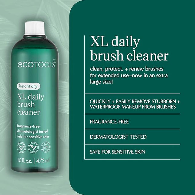 EcoTools XL Daily Brush Cleaner, Makeup Brush Spray Refill, Quick Dry Cleaning Solution For Beauty Tools, Fragrance Free, Extra Large Size, Cruelty-Free & Vegan, 16 fl oz./473 ml. Bottle