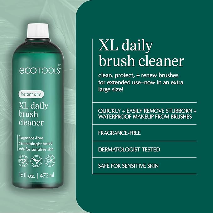 EcoTools XL Daily Brush Cleaner, Makeup Brush Spray Refill, Quick Dry Cleaning Solution For Beauty Tools, Fragrance Free, Extra Large Size, Cruelty-Free & Vegan, 16 fl oz./473 ml. Bottle