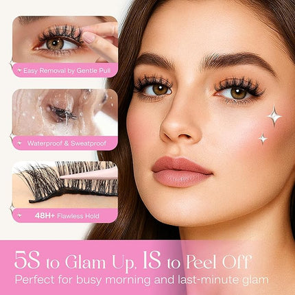 CALAILIS Self Adhesive Eyelashes 5 Pairs Natural Look Press On Lashes No Glue Need Eyelashes Reusable Cat Eye Wispy Self-adhesive False Lashes with Replacement Adhesive Strips (C001)