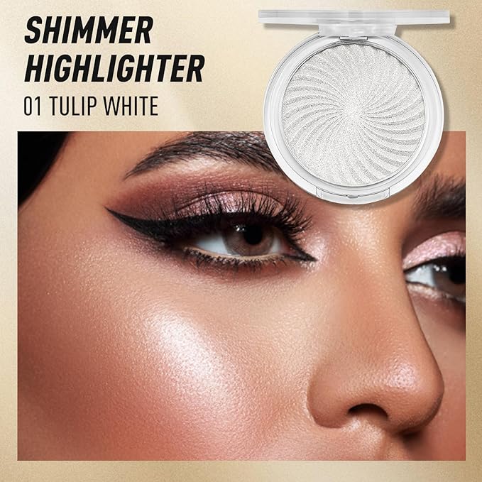 Highlighter Makeup Palette Shimmer Glitter Face Body Illuminator Highlighter Makeup Kit Long Lasting Highly Pigmented Highlighters Makeup Palette #1 Tulip White