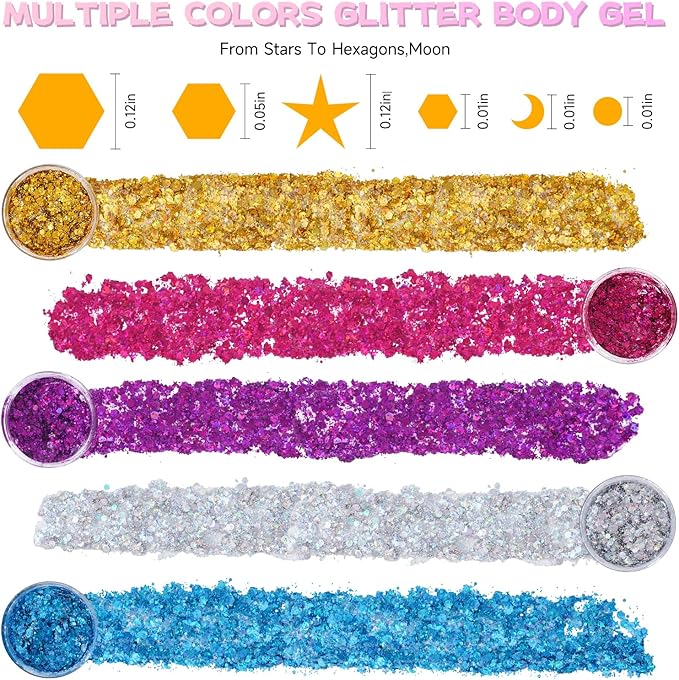 Purple Face Body Glitter Gel,Sparkly Face Glitter for Women,Mermaid Sequins Hair Glitter Makeup，Chunky Glitter Makeup for Face/Body/Hair/Eyes,Chunky Glitter for Festival Rave Accessories
