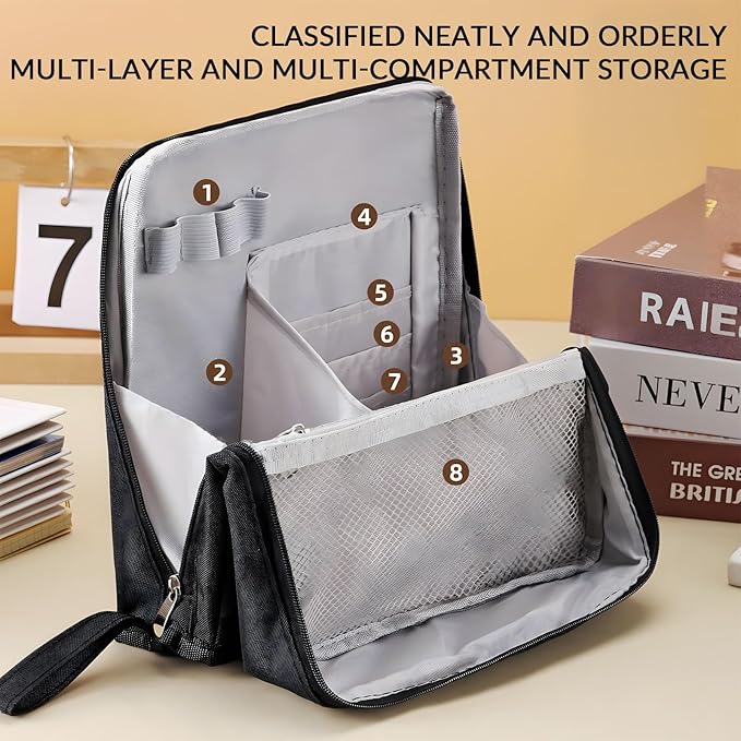 Makeup Bag,Standing Makeup Bag – Portable,Large Capacity Multi-purpose Large Capacity Oxford Cloth Standing Makeupbag Portable, Aterproof,Compartments and Handle (Beige)