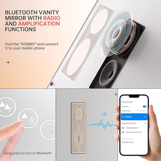 Hasipu Hollywood Vanity Mirror with Lights and Bluetooth Speaker, 32" x 22" Makeup Mirror with 15 Dimmable LED Bulbs 3 Color Modes, 5X Magnifying Glass, Touch Control, USB and Type-C, Tempered Glass