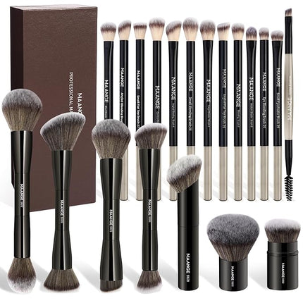 MAANGE 20 Pcs Makeup Brushes with Gift Box, Double-End Multi-functional Makeup Brushes for Blending Liquid Powder Concealer Cream Blush Buffe,Black