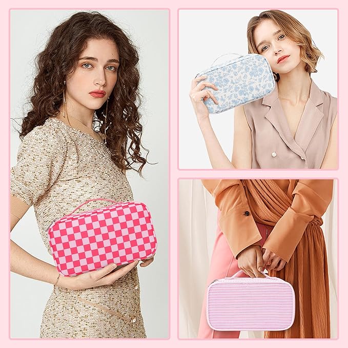 Relavel Makeup Bag, Cute Travel Cosmetic Bag, Small Pink Make Up Bags, Portable Toiletry Storage for Women Girl, Waterproof Makeup Organizer for Gym, Camping, Trip, Daily Use - Rose Red