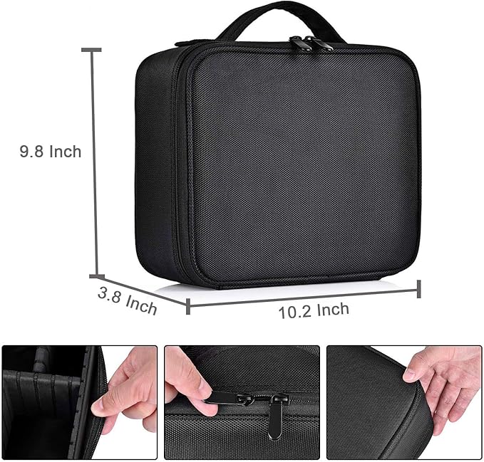 Travel Makeup Case, Cosmetic Train Case Organizer Portable Artist Storage Makeup Bag with Adjustable Dividers for Cosmetics Makeup Brushes Toiletry Jewelry Digital Accessories - Black