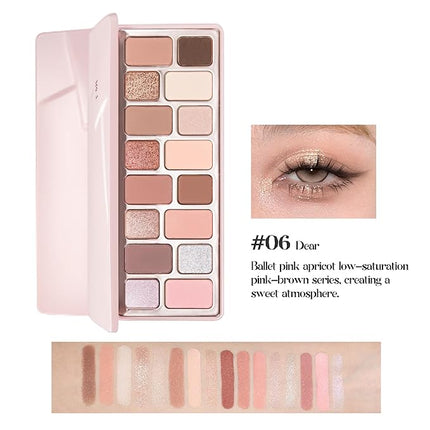 16 Color Eyeshadow Palette, Blendable with Low-Saturation Pink-Brown and Peach Nudes Palette, Sweet Aesthetic Makeup for Daily Office, Date, Parties (#06 Dear)