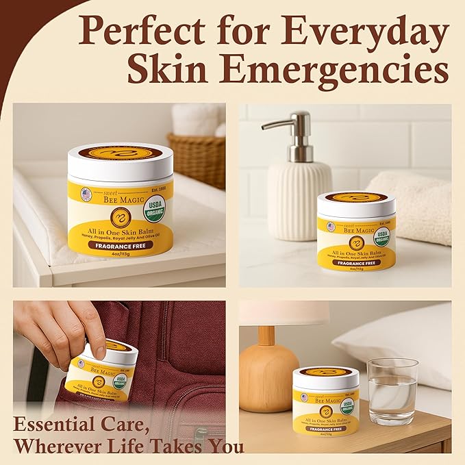 Sweet Bee Naturals - Sweet Bee Magic, All In One Healing Skin Cream. Organic Skin Balm, Small Batch Crafted in USA, 4 Ounce Jar. Certified Organic, 2-4 Ounce Jars (8 Ounce)