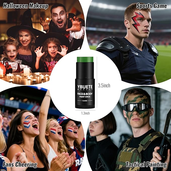Green Oil Based Face Body Paint Stick, Non-toxic Full coverage Face Painting for Halloween Cosplay Makeup Hulk Witch Monster Joker, Waterproof Cream Green Body Paint for Adults Costumes Party