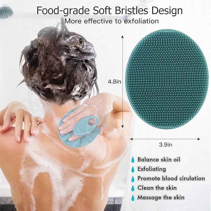 INNERNEED Food-Grade Soft Silicone Body Cleansing Brush Shower Scrubber, Gentle Exfoliating and Massage for All Kinds of Skin (Purple+Dark Green)