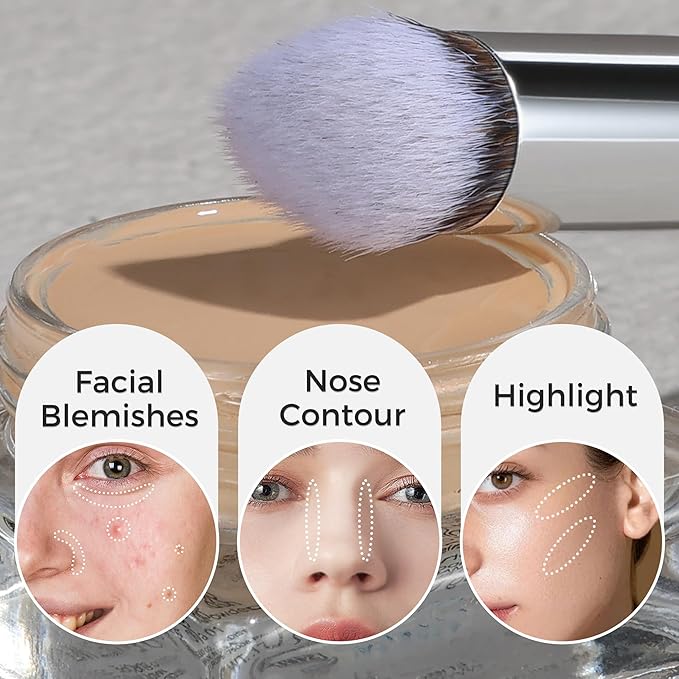 ENERGY Concealer Brush,Professional Under Eye Makeup Small Founation Angled Precision Face Blending Brush with Liquid Cream Powder for Dark Circles,Nose Contour,Eyeshadow Applicator White