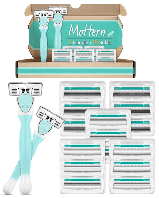 Razors for Women Sensitive Skin, 6 Blades Women’s razors for Shaving Including 2 Travel Razors for Women with 15 Blade Refills, Green