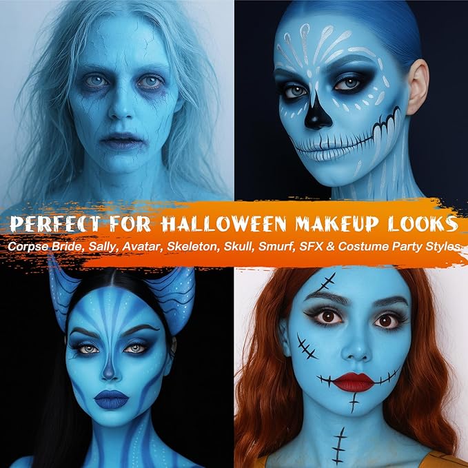 BOBISUKA Light Blue Face Body Paint Stick Washable Water-Based Face Paint Makeup Stick for Halloween Corpse Bride, Sally, Avatar, Skeleton, Skull, Smurf, Cosplay, SFX, Sports Eye Black & Costume Party