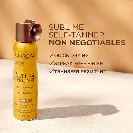 L'Oreal Paris Sublime Bronze Self Tanning Mist, Deep to Natural Spray Tan, 4.6 oz
