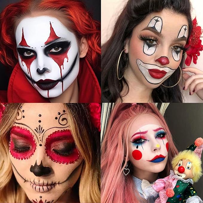 Clown Makeup Wheel, Clown White Black Red Face Body Paint, Cream Blendable Face Paint for Goths Joker Zombie Vampire Skeleton Makeup, Non-Toxic Body Painting for Kids, Halloween Special Effect