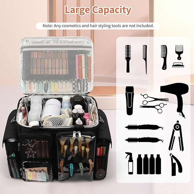 Large Hairstylist Traveling Bag, Hair Tool Organizer with Removeable Dividers, Hairdresser Hair Tools Travel Bag with Multi Pockets, Professional Makeup Artist Bag with Shoulder Strap