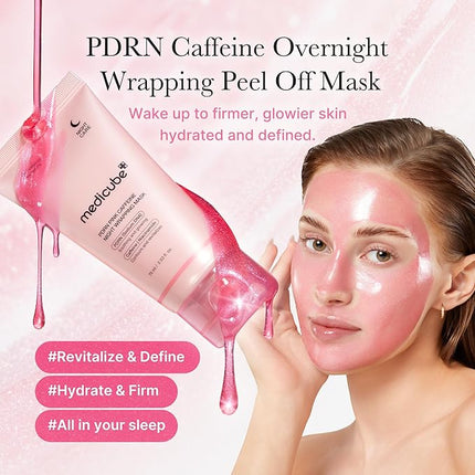 medicube Wrapping Mask PDRN Caffeine Overnight Peel Off Facial Mask | Firming, Depuffing & Hydration | Caffeine, Collagen For Refined, Glass Skin & Face Contour Support | Korean Skin Care, 2.53 fl.oz