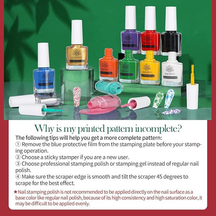 Born Pretty Nail Stamping Polish, Fingernail Stamp Polish Set Manicure Print Nail Polish for Plates 12 Colors Bulk Gift Collection 10ml 0.34fl oz Ideal Gifts
